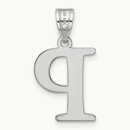Polished Etched Letter P Initial Pendant, 14K White Gold