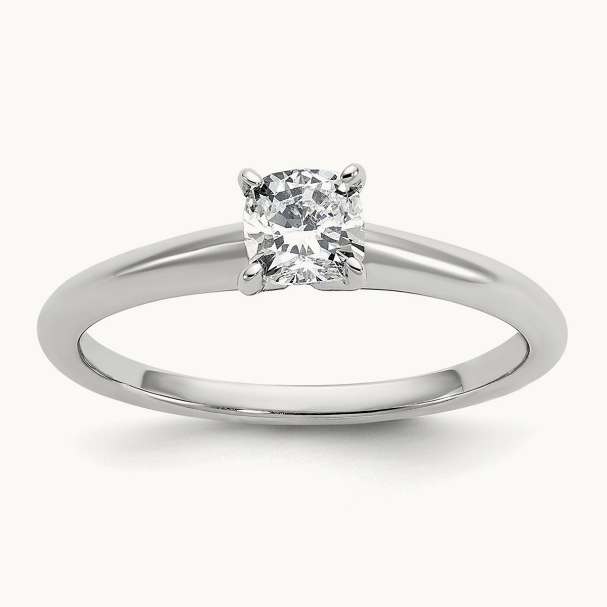 1/2ct Cert Lab Grown Diamond VS+ F+ Cushion Comp Solitaire Eng Ring, 14K White Gold