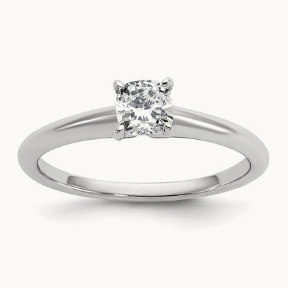 1/2ct Cert Lab Grown Diamond VS+ F+ Cushion Comp Solitaire Eng Ring, 14K White Gold