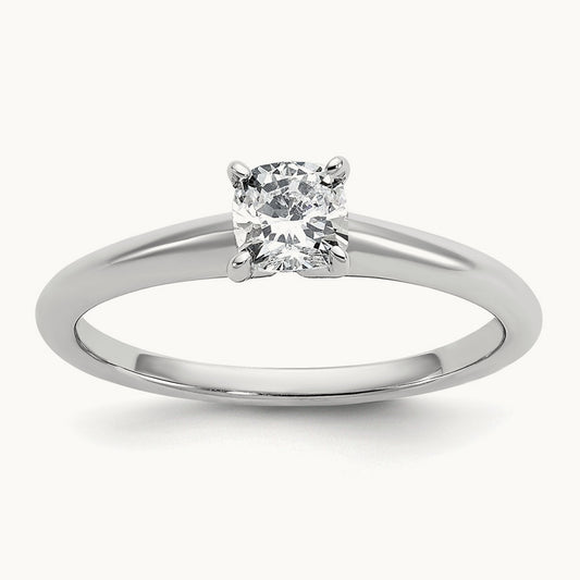 1/2ct Cert Lab Grown Diamond VS+ F+ Cushion Comp Solitaire Eng Ring, 14K White Gold