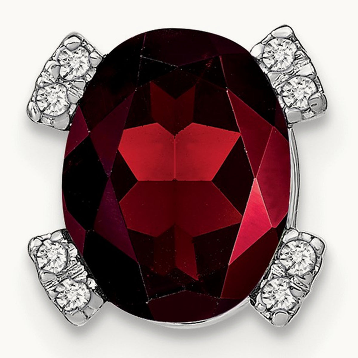 Oval Garnet and Diamond Chain Slide, 14K White Gold