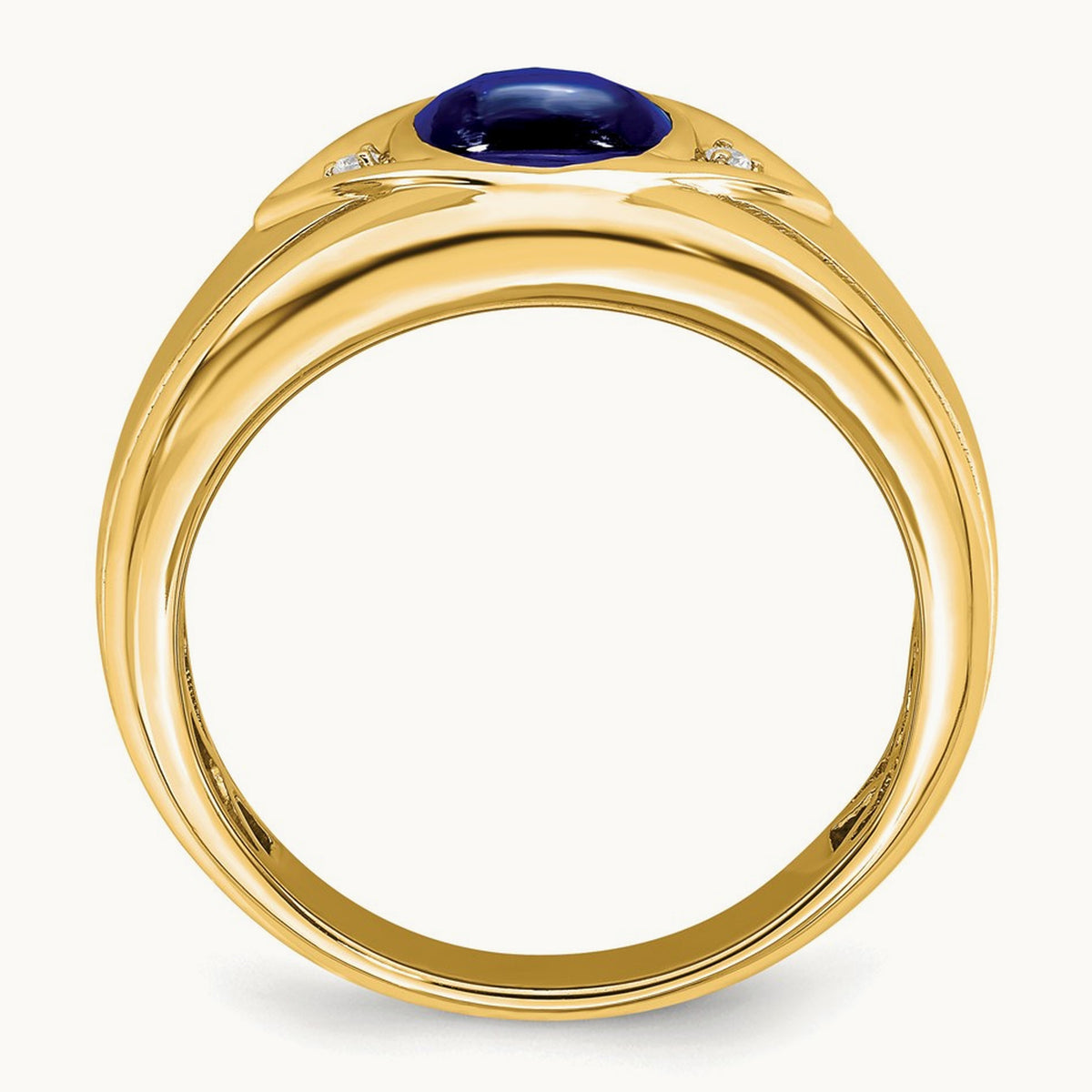 Created Sapphire and Diamond Mens Ring — 14K Yellow Gold, 10