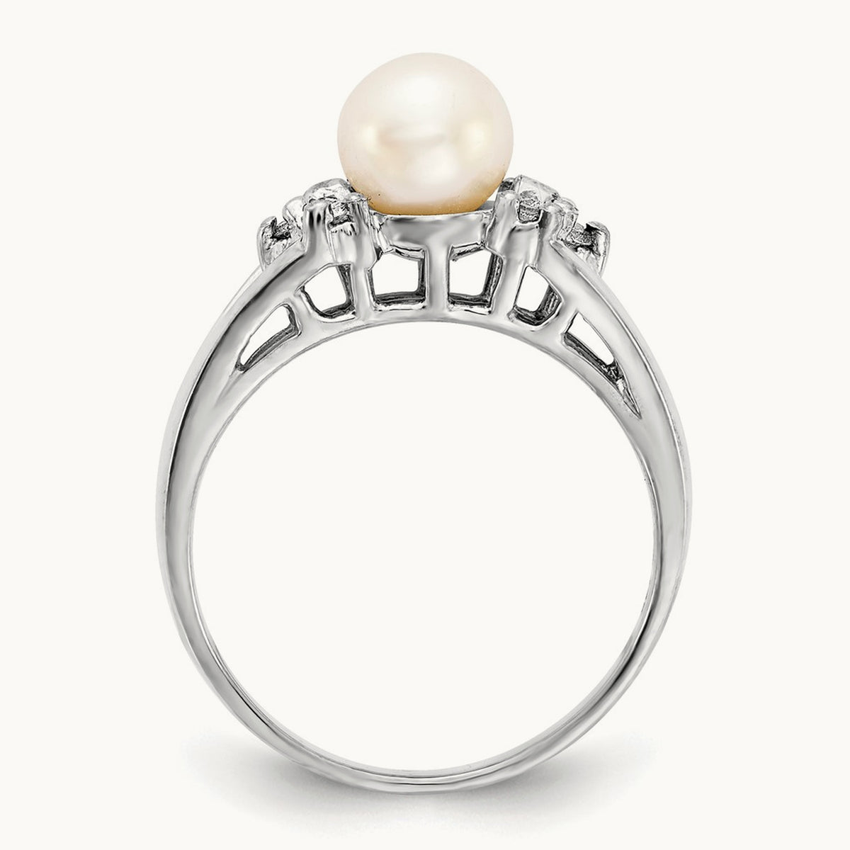 FW Cultured Pearl AA Diamond ring, 6mm, 14K White Gold