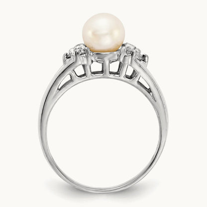 FW Cultured Pearl AA Diamond ring, 6mm, 14K White Gold