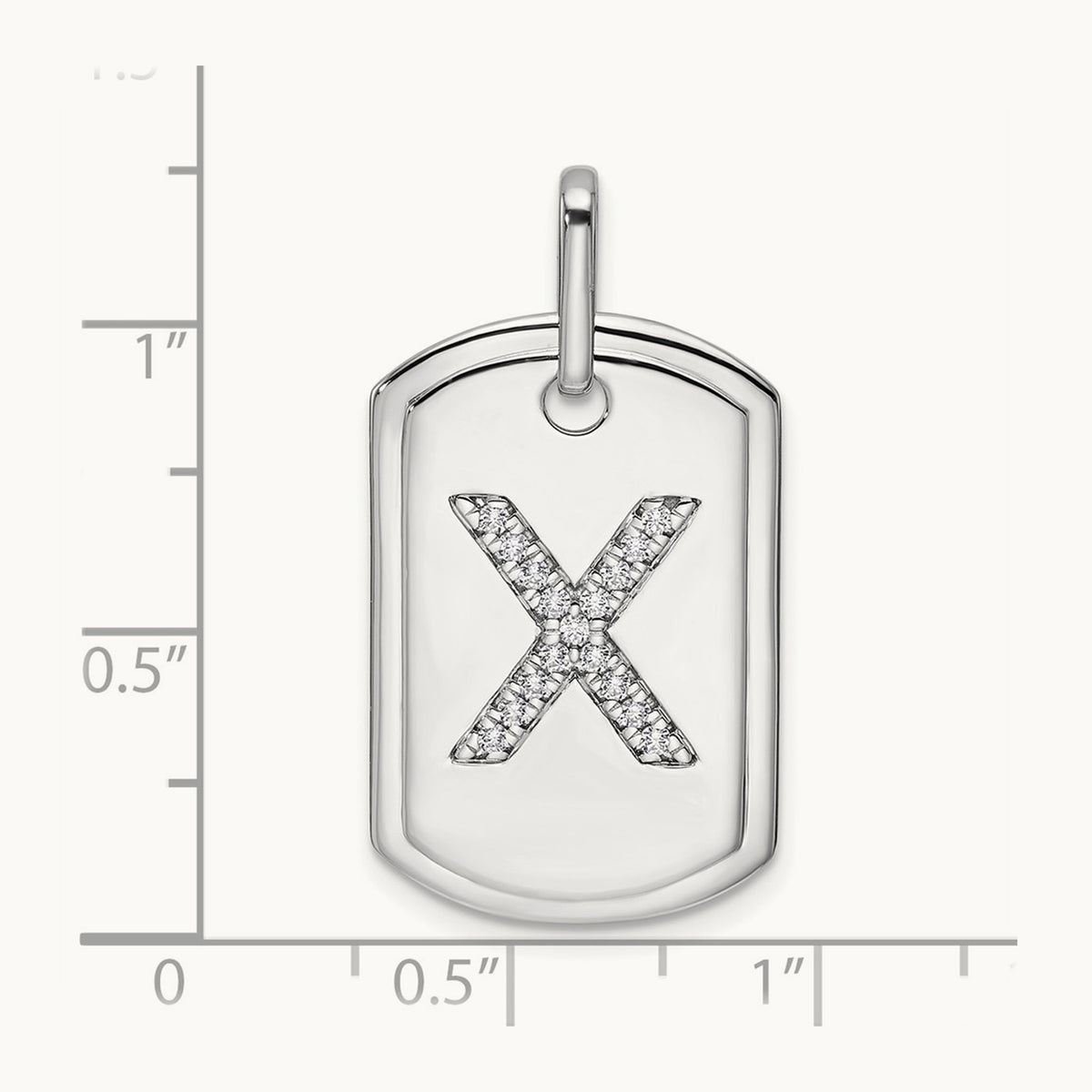 Diamond Dog Tag Charm — 14K White Gold, X