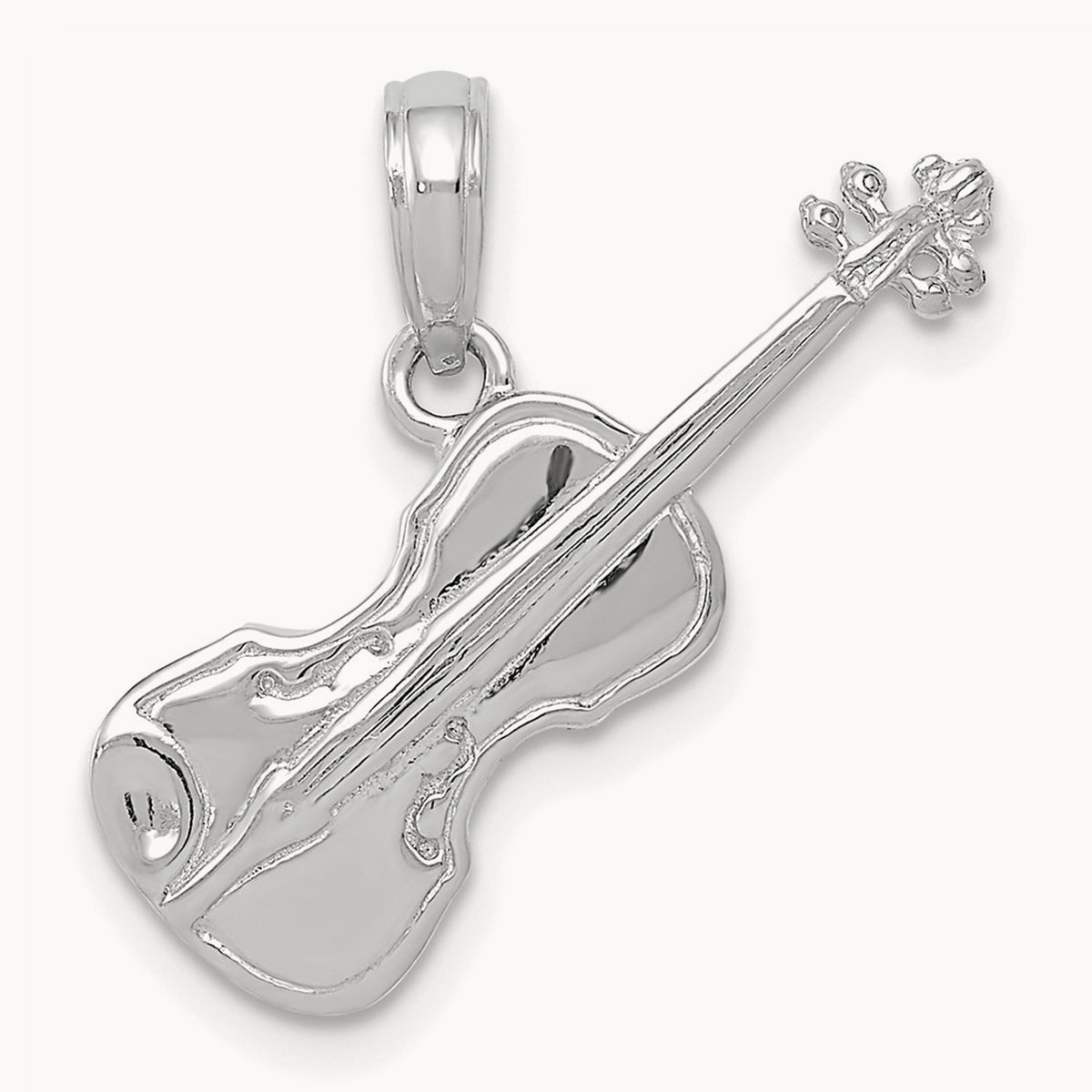 Polished Solid 3-D Violin Pendant — 14K White Gold