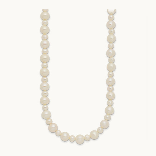 5- White Near Round Freshwater Cultured Pearl Necklace, 8mm, 14K White Gold