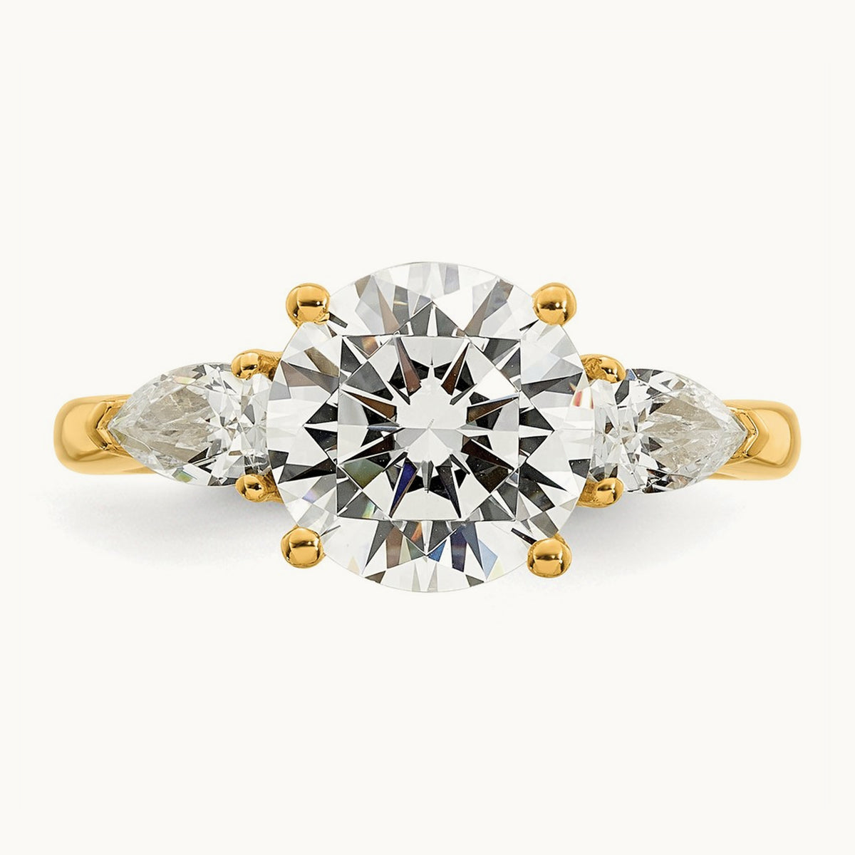 Round with Pear 3 Stone Engagement Ring, 1.25-3.50 ct tw Lab-Grown Diamond — 3 ct, 14K Yellow Gold