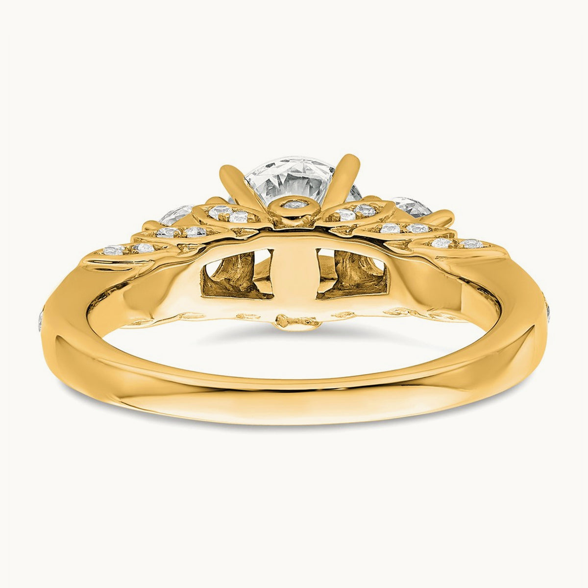 Round Semi-Mount 3 Stone Engagement Ring, 0.75 ct tw Lab-Grown Diamond — 14K Yellow Gold