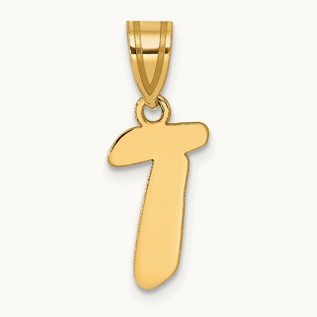 Polished Script Initial Pendant — 14K Yellow Gold, T