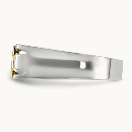 IBGoodman Men's Polished Satin & Cut-Out Dia Cross Ring, 14K Two-tone