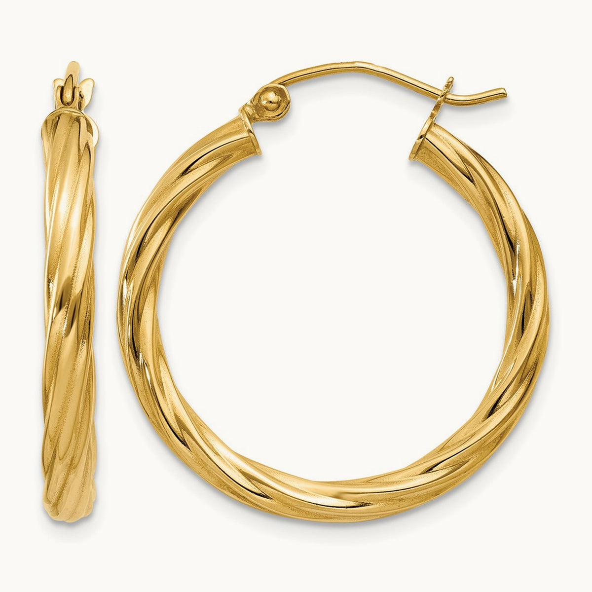 Rope Twist Hoop Earrings — 14K Yellow Gold, 20mm, 3.25mm