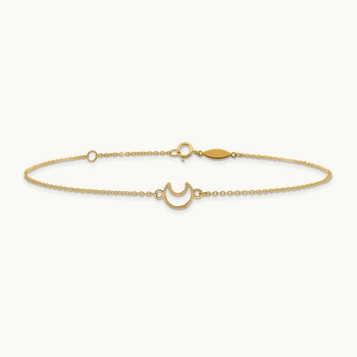 Textured and Polished Moon 9in Plus 1in ext. Anklet, 14K Gold