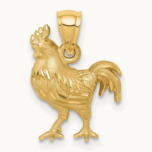 Satin D/C Rooster Pendant, 14K