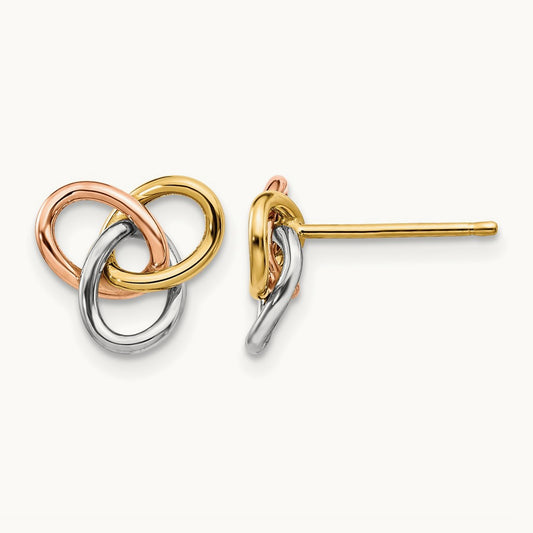 Tri-color Polished Rings Post Earrings — 10K Tri-Tone Gold