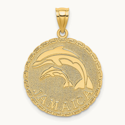 JAMAICA and Dolphins Disk Charm, 14K