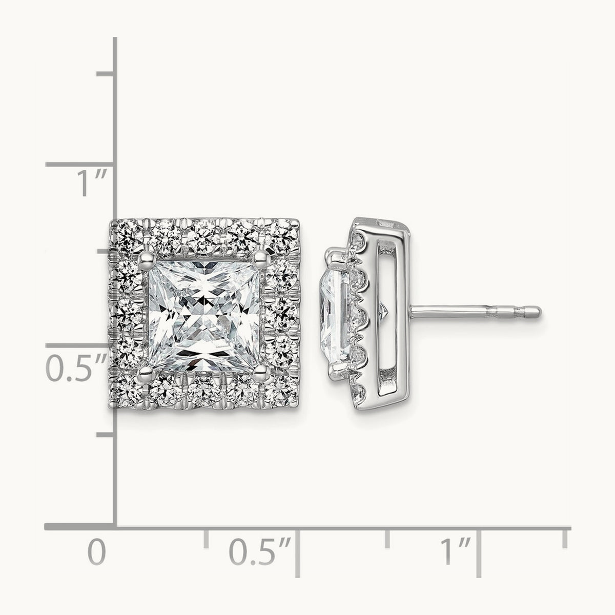Princess Halo Post Earrings, 0.50-7.50 ct tw Lab-Grown Diamond — 6 1/2 ct, 14K White Gold