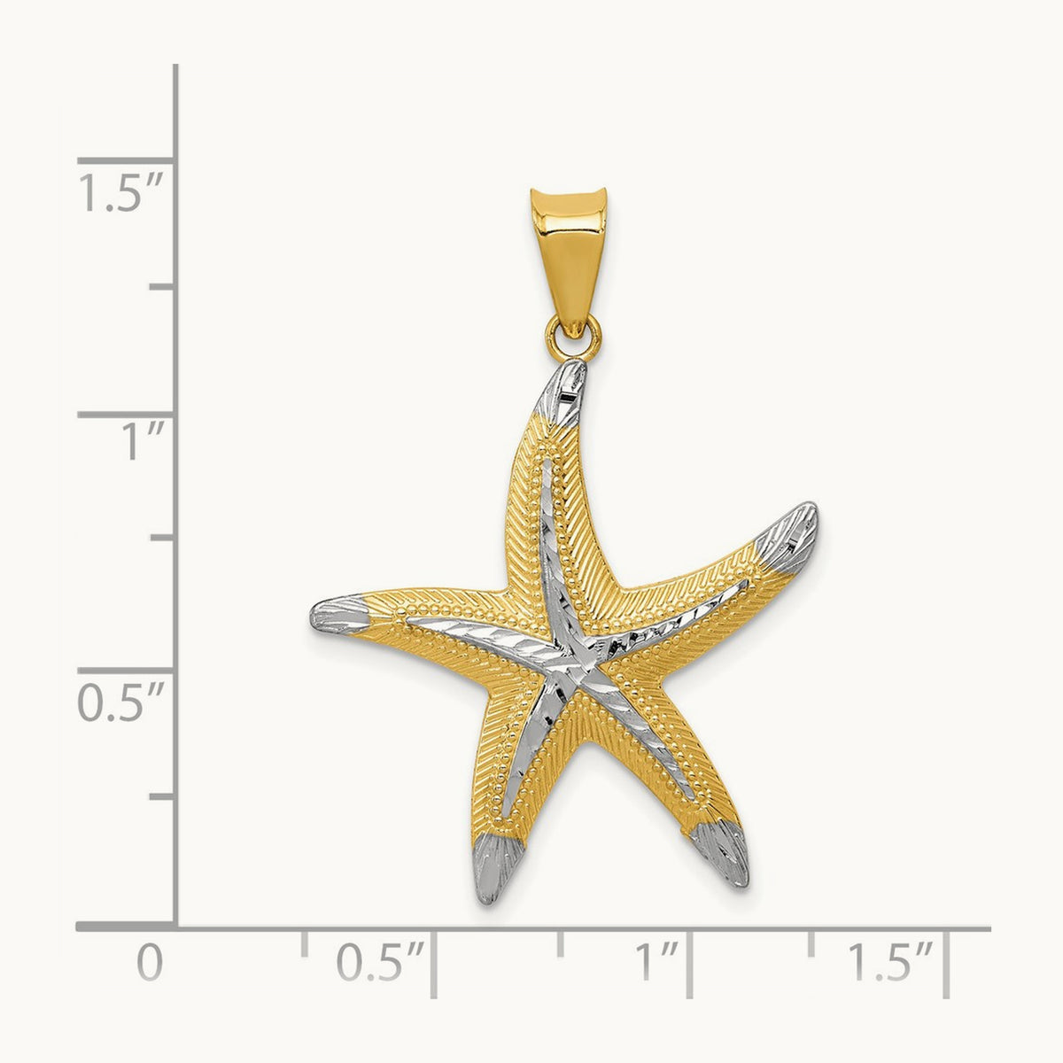 Diamond-cut Polished Starfish Pendant, 14K with Rhodium