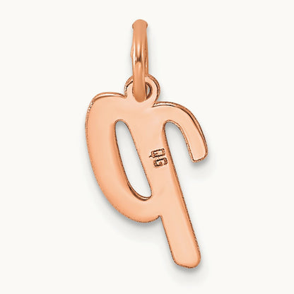 Small Script Letter P Initial Charm, 14K Rose Gold