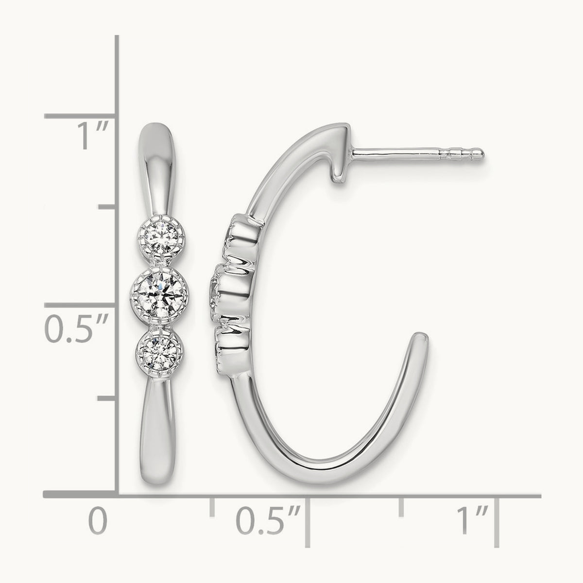 Polished Diamond Fashion J-Hoop Post Earrings, 14K White Gold