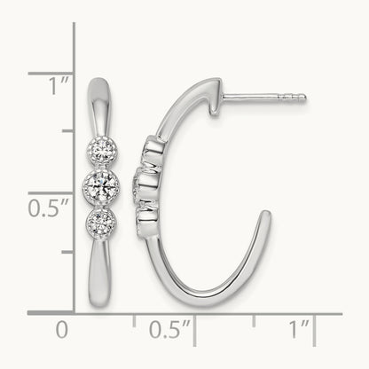 Polished Diamond Fashion J-Hoop Post Earrings, 14K White Gold
