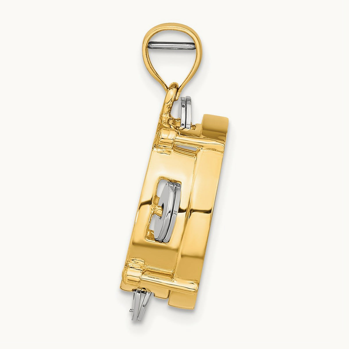 3-D Moveable Tambourine w/Mother of Pearl Charm, 14K Two-tone