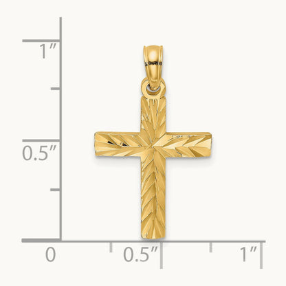 Diamond-cut Block Cross Charm — 14K Yellow Gold