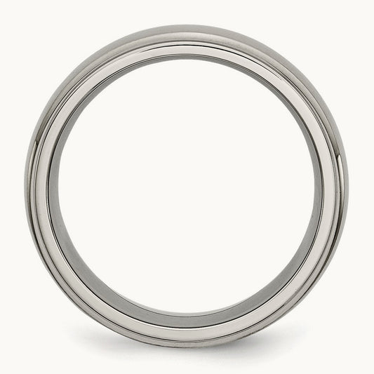 Brushed Center Ridged Edge Band, 8mm, Titanium