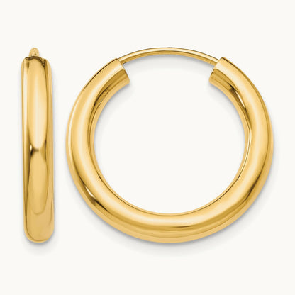 Polished Endless Tube Hoop Earrings, 3.00mm, 14K