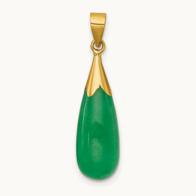 Polished Jade Teardrop Pendant, 14K