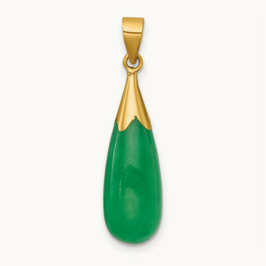 Polished Jade Teardrop Pendant, 14K