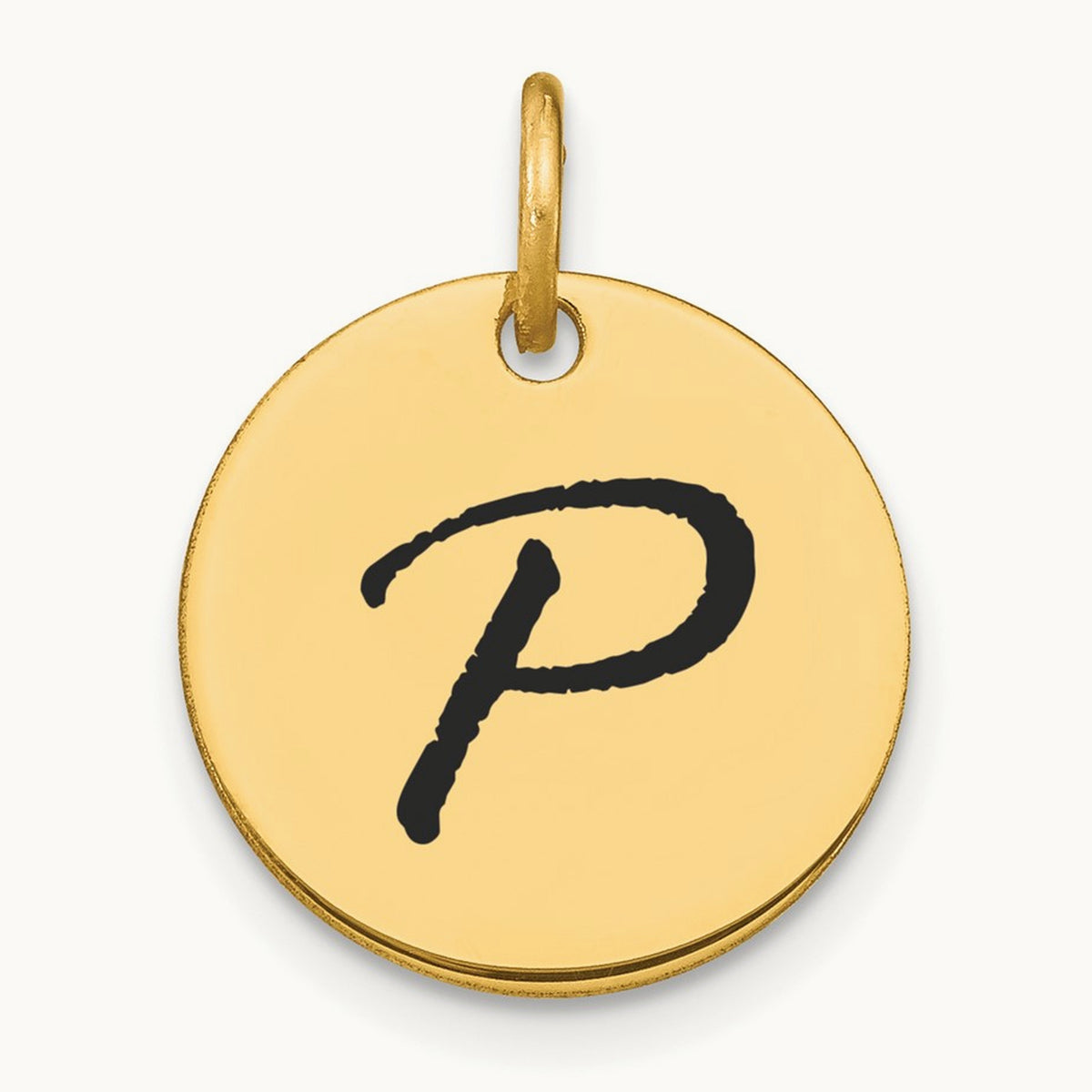 Polished Black Enamel Initial Disk Charm — 14K Yellow Gold, P