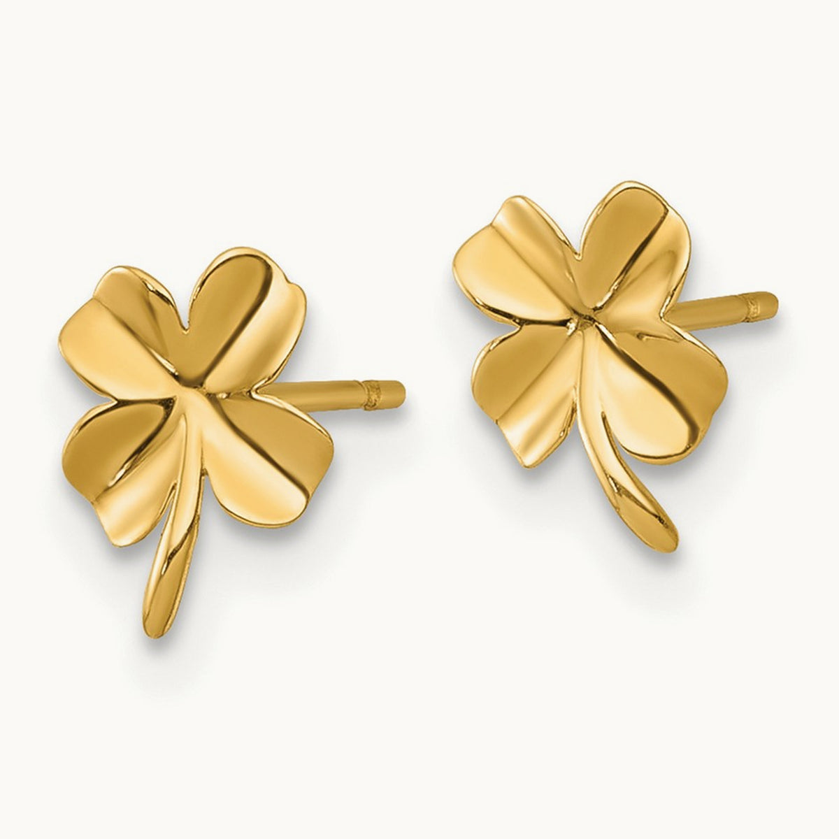 Polished Four Leaf Clover Post Earrings, 14K