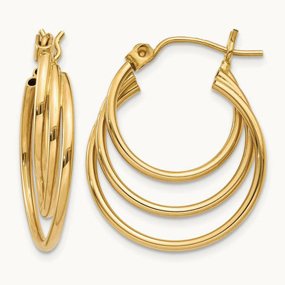 Triple Hoop Earrings, 14K