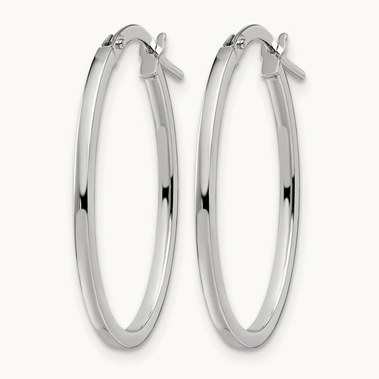 Polished Oval Hoop Earrings, 14K White Gold — Leslie's