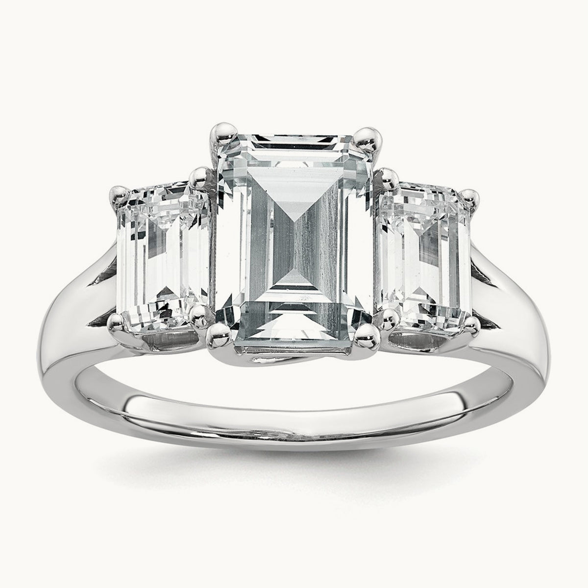 Emerald 3 Stone Engagement Ring, 1.50-3.25 ct tw Lab-Grown Diamond — 3 1/3 ct, 14K White Gold