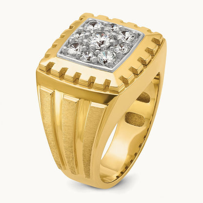 14ktt IBGoodman Men's Polished Satin & Grooved Diamond Cluster Ring