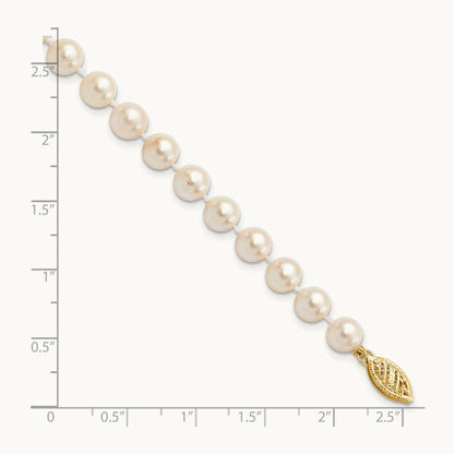 6- Round White Saltwater Akoya Cultured Pearl Bracelet, 7mm, 14K