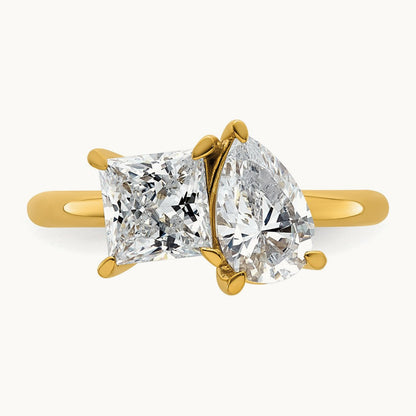 Princess & Pear 2 Stone Engagement Ring, 2.00 ct tw Lab-Grown Diamond — 14K Yellow Gold