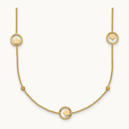 Polished Stars in Circle with D/C Beads 16.75in Necklace, 14K