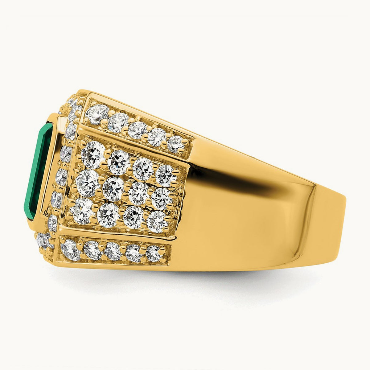 And Created Emerald Men's Ring, 2.00 ct tw Lab-Grown Diamond
