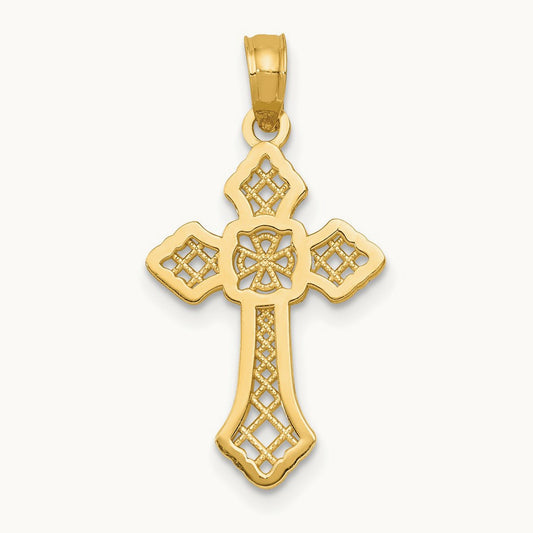 Polished Passion Cross W/Lace Center Pendant, 14K