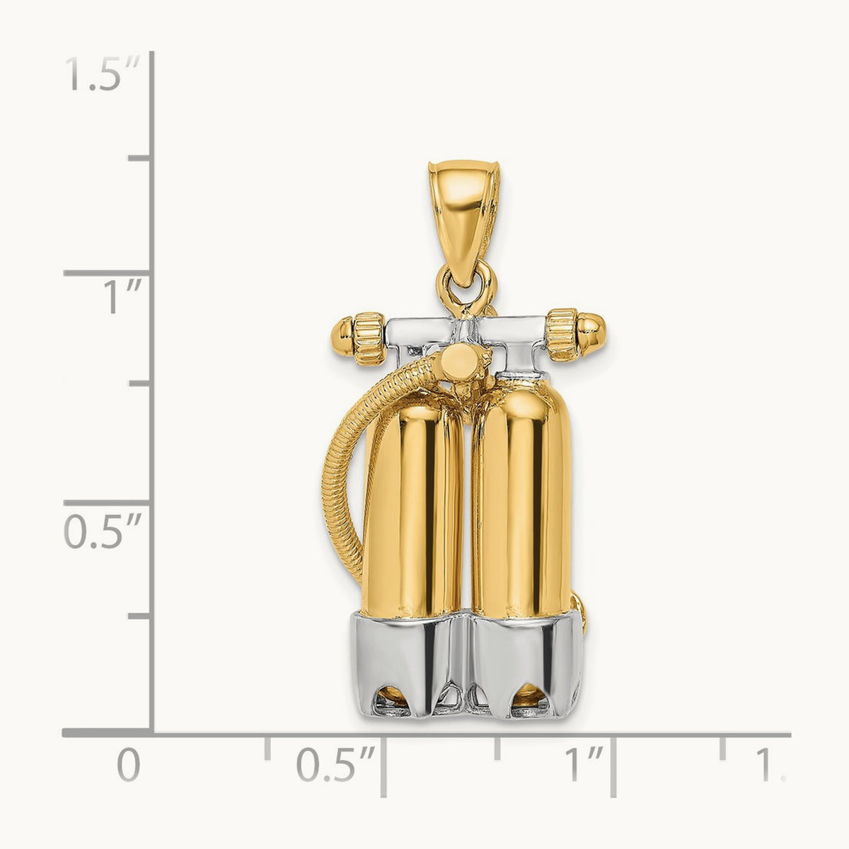 w/Rhodium 3-D Double Scuba Tanks W/Air Hose Charm, 14K