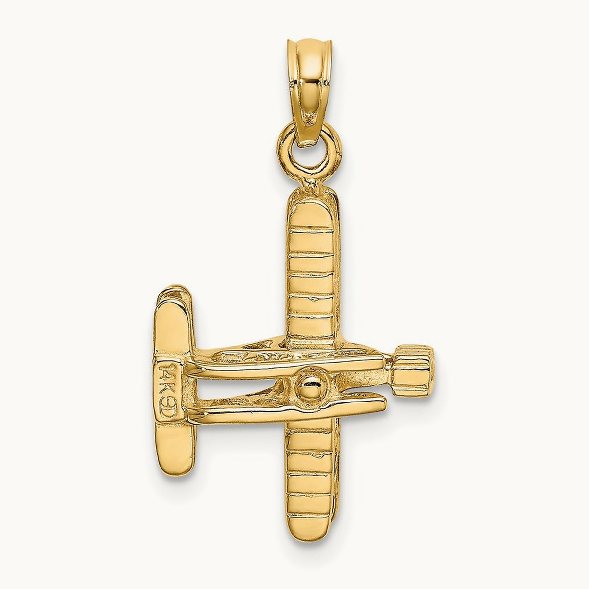 3-D Bi-Plane with Ribbed Wings Charm, 14K