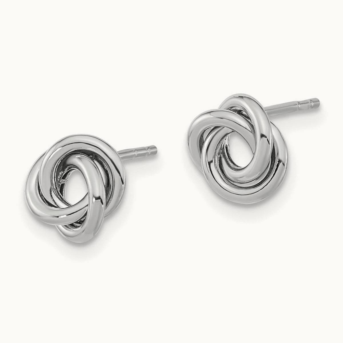 Polished Love Knot Post Earrings — 14K White Gold