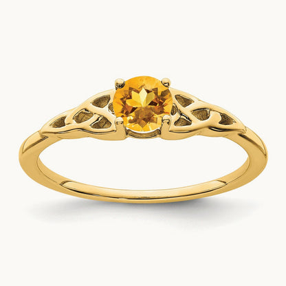 Citrine Celtic Knot Ring — 14K Yellow Gold, 7