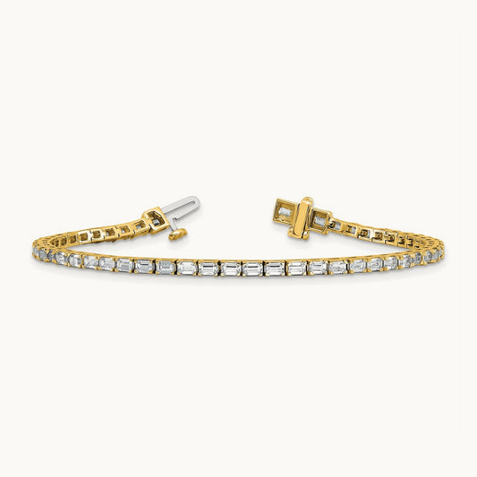 Emerald Tennis Bracelet, 5.00-10.00 ct tw Lab-Grown Diamond — 5 ct, 14K Yellow Gold