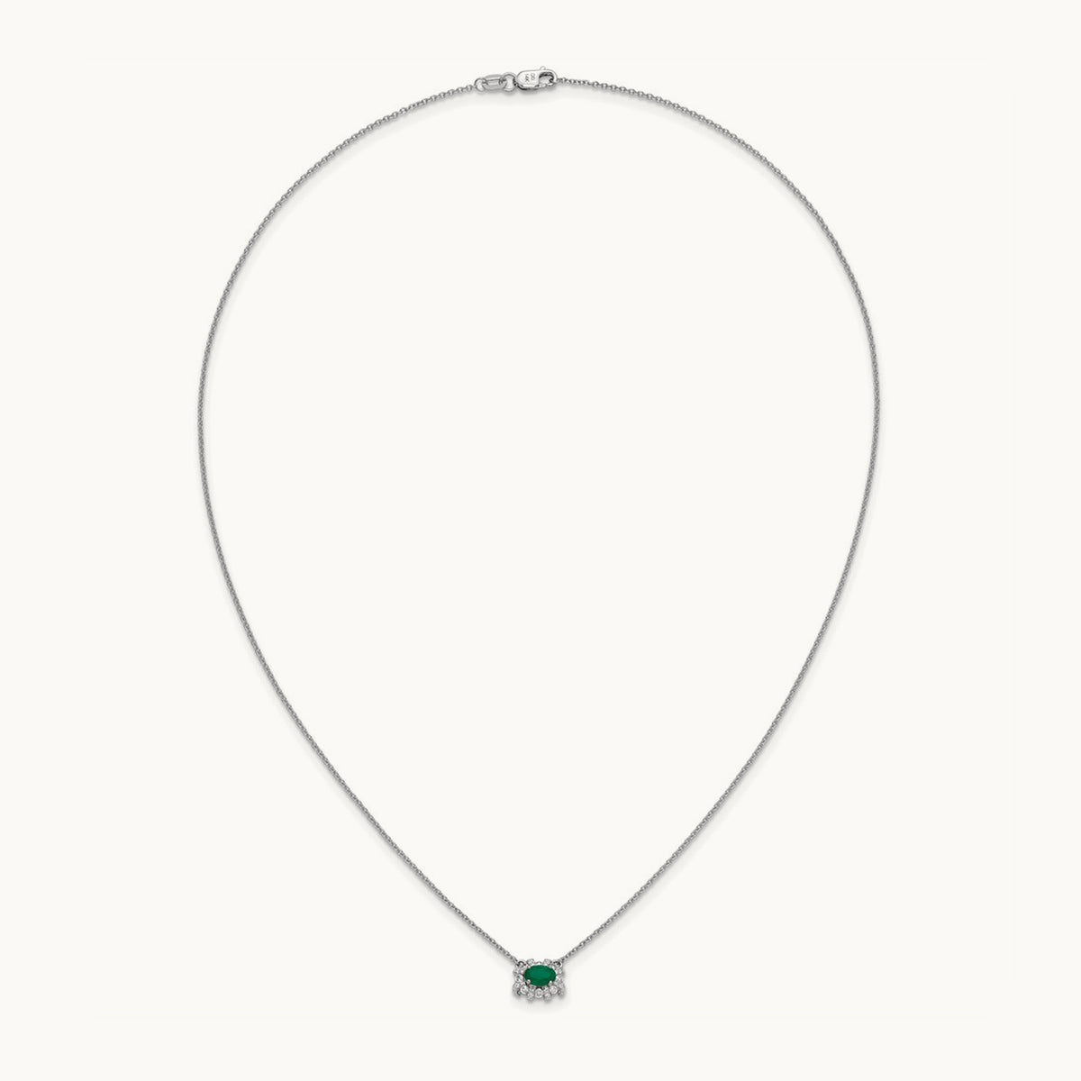 Diamond and Oval Emerald 18 inch Necklace, 14K White Gold