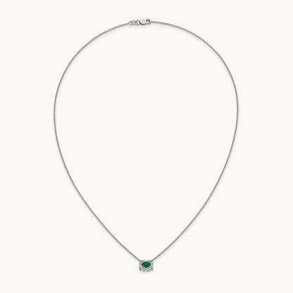 Diamond and Oval Emerald 18 inch Necklace, 14K White Gold