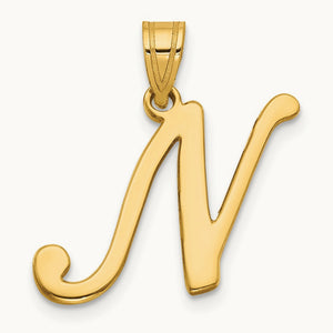 Script Letter N Initial Pendant, 14K